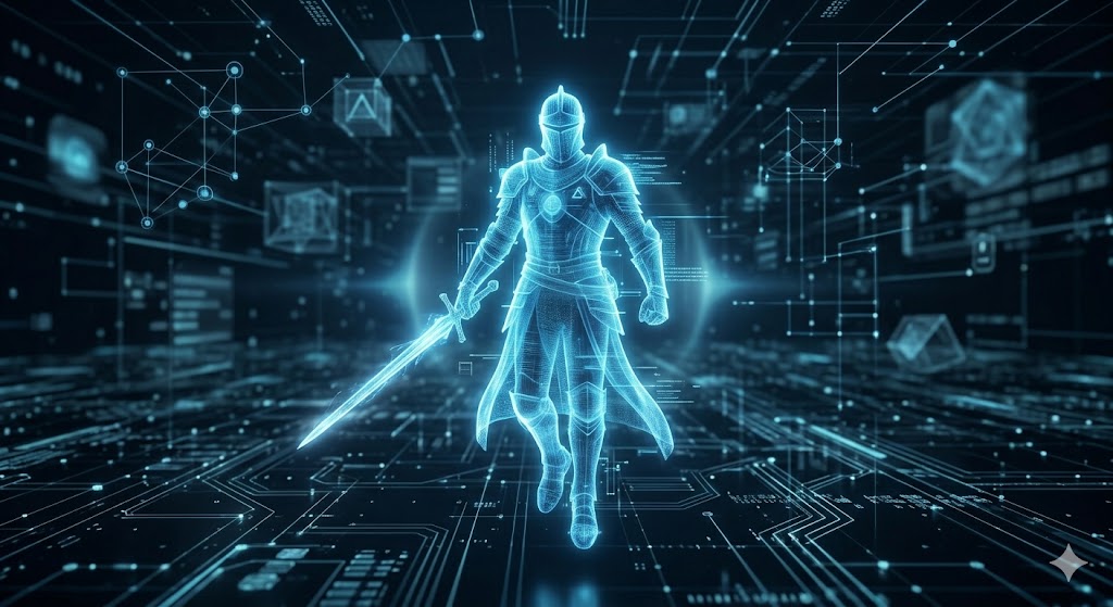 AI Knights AI Agents — holographic digital knight representing autonomous AI agents